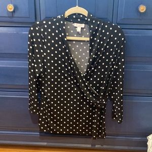 Black & white faux wrap blouse